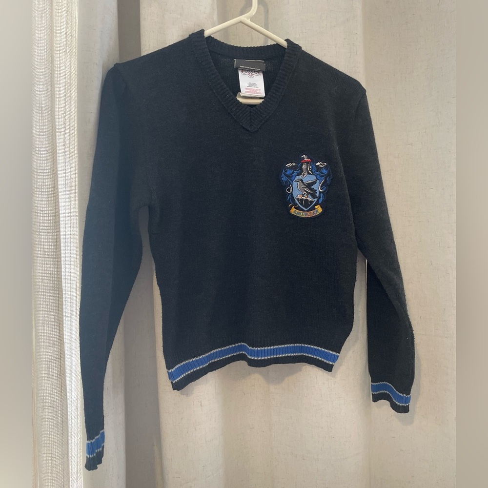 Warner Bros. Harry Potter Raveclaw Black V-Neck Sweater with Blue Trim